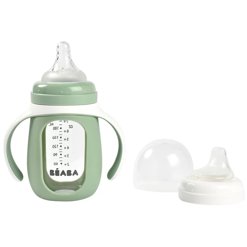 Biberon Verre D'Apprentissage 2-En-1 Sage Green - 210 Ml | BÉABA Fashion