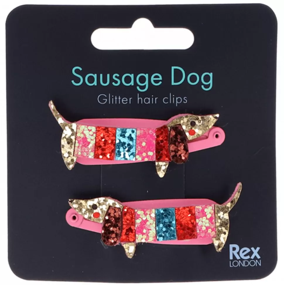 Lot De 2 Barrettes A Paillettes - Chien Saucisse | Rex London Discount