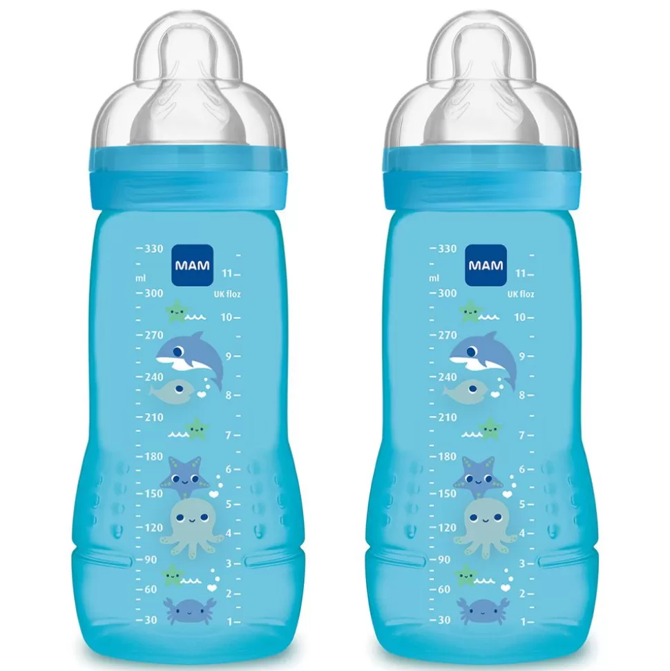 Lot De 2 Biberons Easy Active 2Eme Age Bleu - 330 Ml | MAM Store