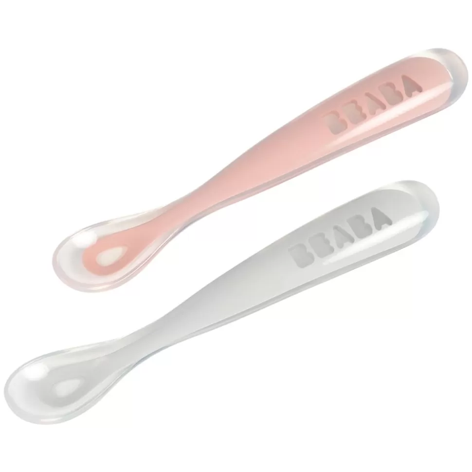 Lot De 2 Cuilleres 1Er Age Silicone - Grey & Pink | BÉABA Online