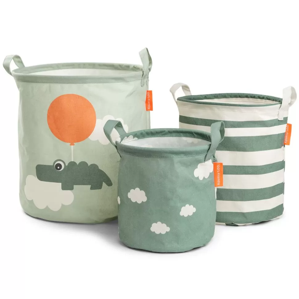 Lot De 3 Paniers De Rangement - Happy Clouds Vert | Done by Deer Store