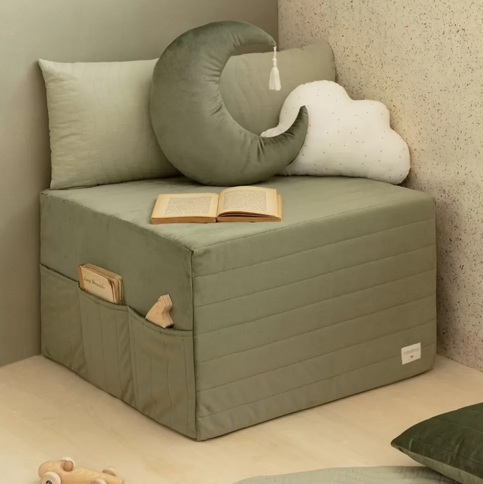 Pouf Chauffeuse Velvet - Olive Green | Nobodinoz Sale