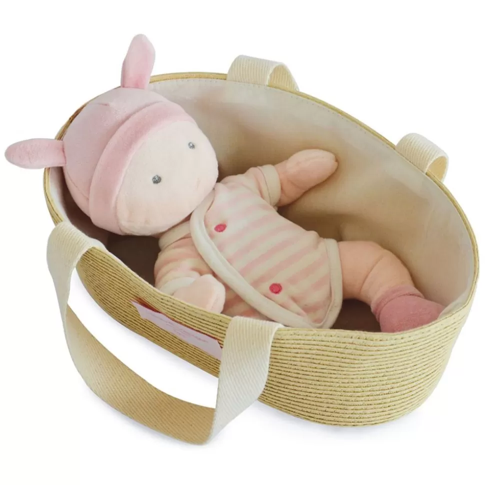 Poupon Blanc Et Rose Avec Couffin | Doudou et Compagnie Best Sale