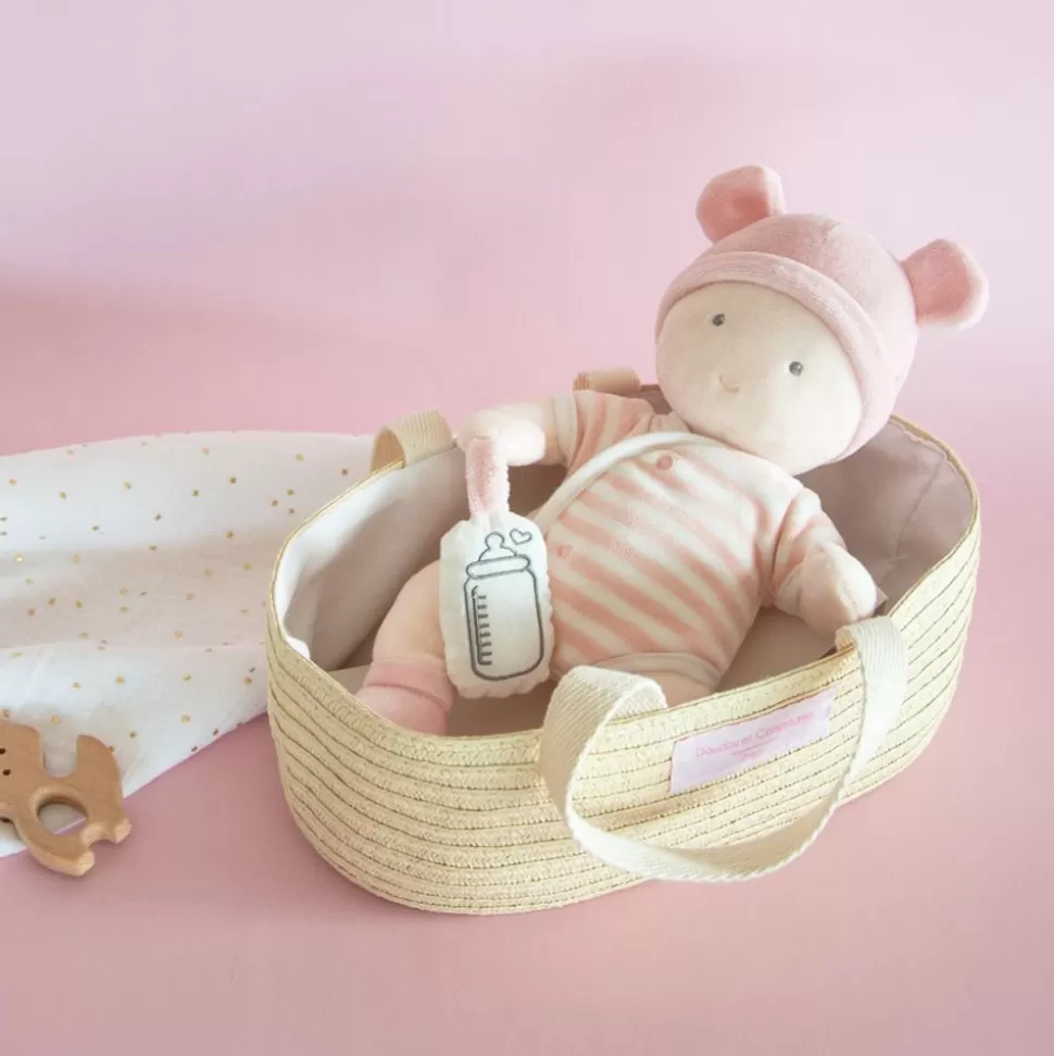 Poupon Blanc Et Rose Avec Couffin | Doudou et Compagnie Best Sale